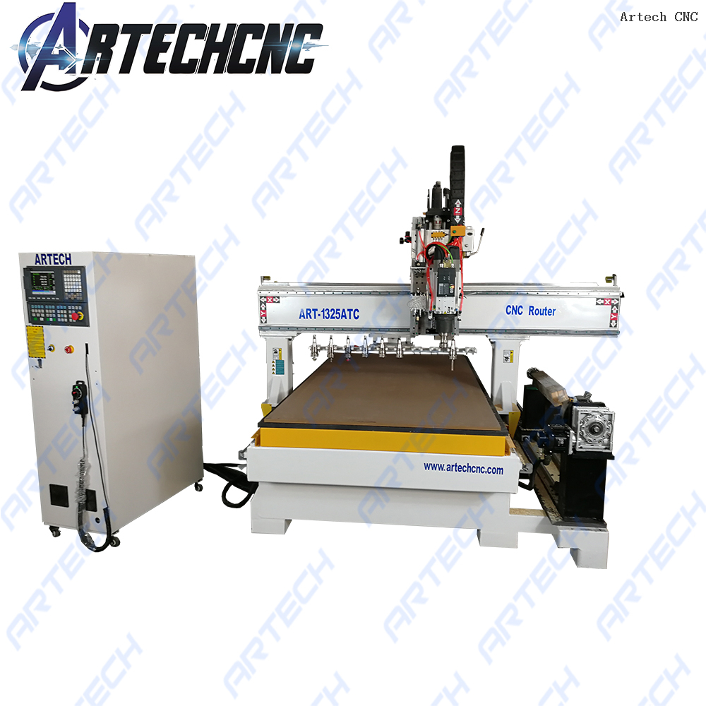 Multi Function 4 Axis Atc 1325 Cnc Router Wood Engraving Machine with Rotary at Side