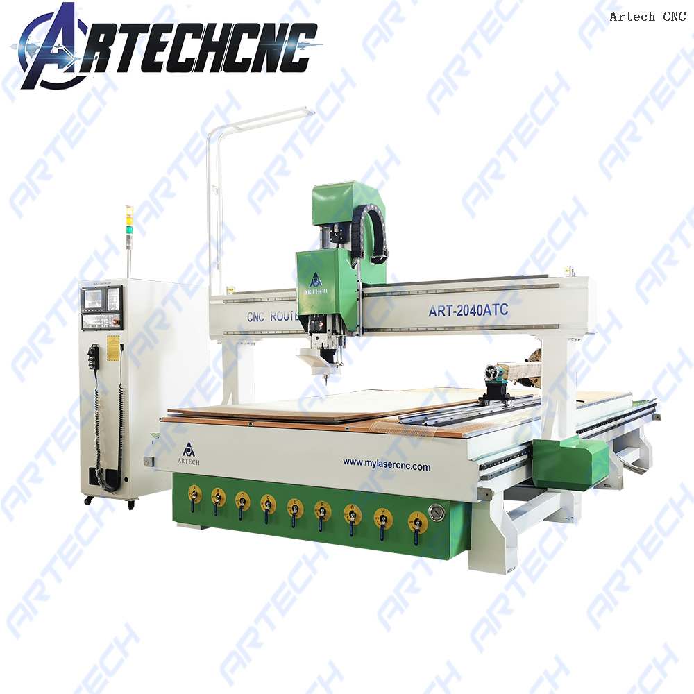 ART-2040 ATC 4 Axis Cnc Router Wood Engraving Machine with Rotary